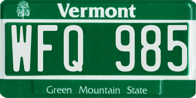VT license plate WFQ985