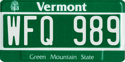 VT license plate WFQ989