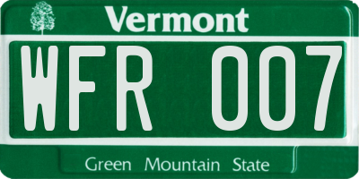 VT license plate WFR007
