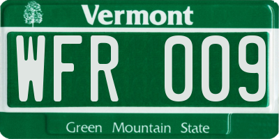 VT license plate WFR009