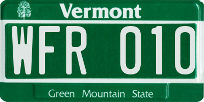 VT license plate WFR010