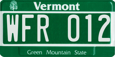 VT license plate WFR012