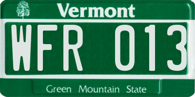 VT license plate WFR013