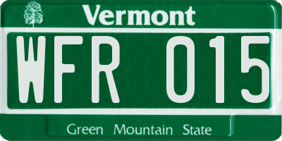 VT license plate WFR015
