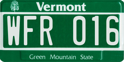 VT license plate WFR016