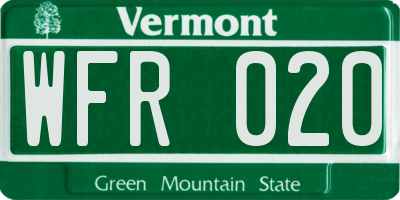 VT license plate WFR020