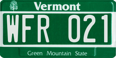 VT license plate WFR021