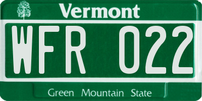 VT license plate WFR022
