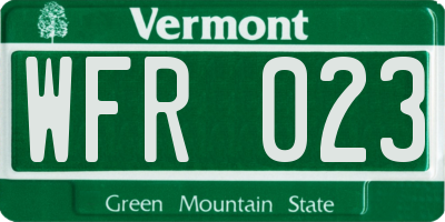 VT license plate WFR023