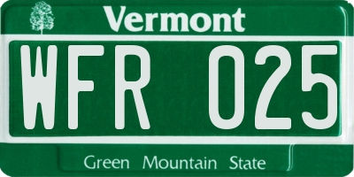 VT license plate WFR025