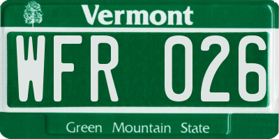 VT license plate WFR026