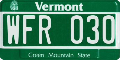VT license plate WFR030