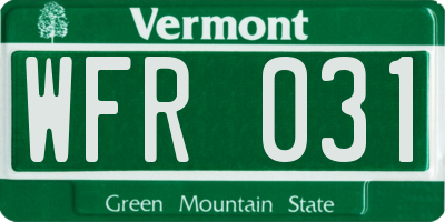 VT license plate WFR031
