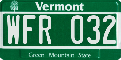 VT license plate WFR032