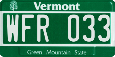 VT license plate WFR033