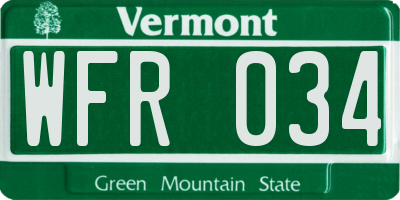 VT license plate WFR034