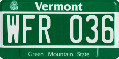 VT license plate WFR036