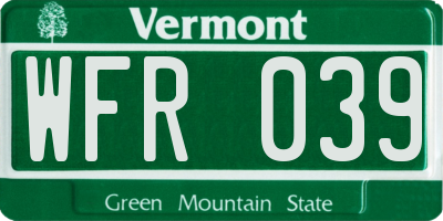 VT license plate WFR039