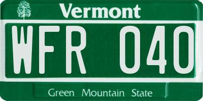 VT license plate WFR040