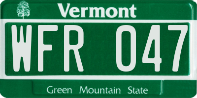 VT license plate WFR047