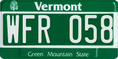 VT license plate WFR058