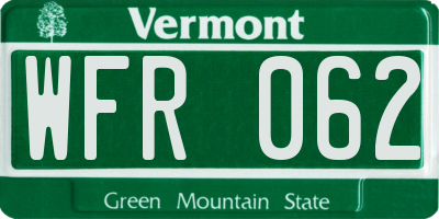 VT license plate WFR062