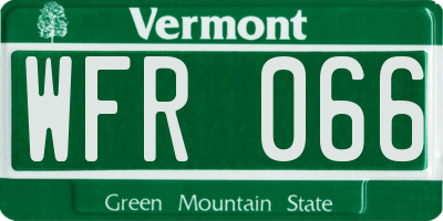 VT license plate WFR066