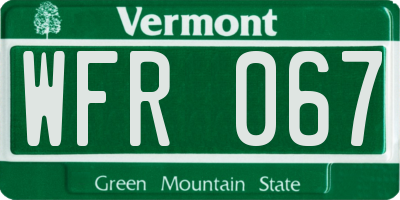 VT license plate WFR067