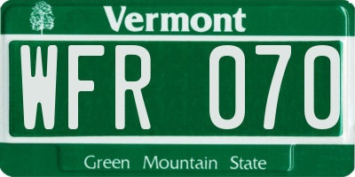 VT license plate WFR070