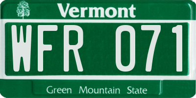VT license plate WFR071