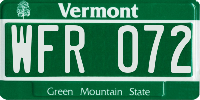 VT license plate WFR072