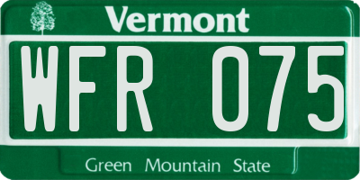 VT license plate WFR075