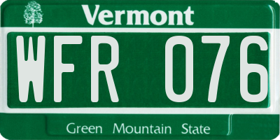 VT license plate WFR076