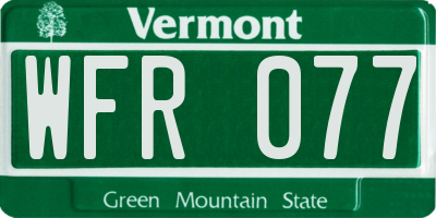 VT license plate WFR077