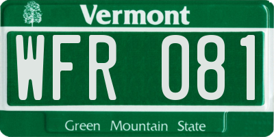VT license plate WFR081