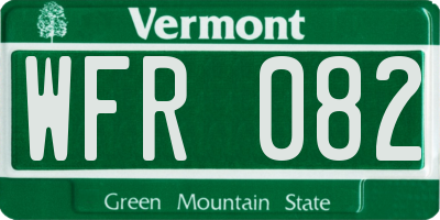 VT license plate WFR082