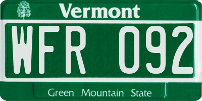 VT license plate WFR092