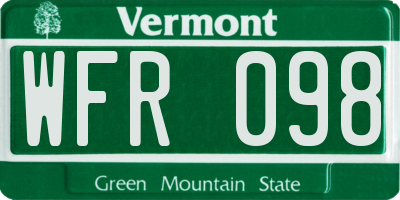 VT license plate WFR098