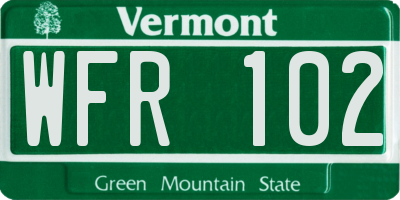 VT license plate WFR102