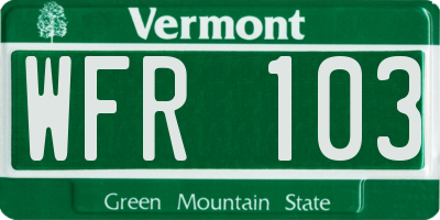 VT license plate WFR103