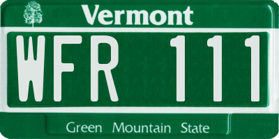 VT license plate WFR111