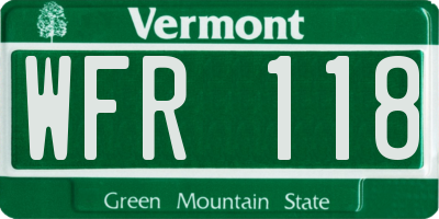 VT license plate WFR118