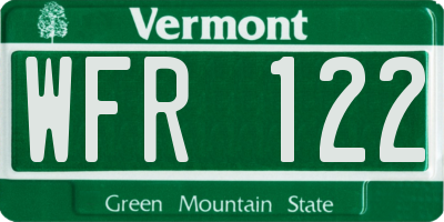 VT license plate WFR122