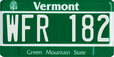 VT license plate WFR182