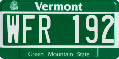 VT license plate WFR192