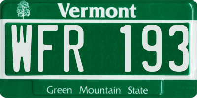 VT license plate WFR193