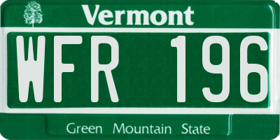 VT license plate WFR196
