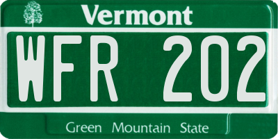 VT license plate WFR202
