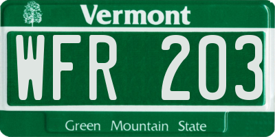 VT license plate WFR203