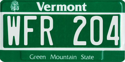VT license plate WFR204